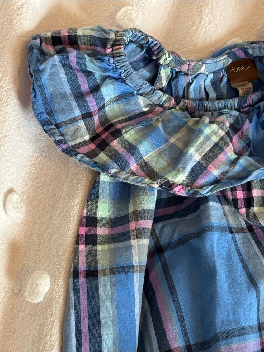 Tea Collection Blue Plaid Sleeveless Ruffle Neckline Dress - Picture 3 of 4